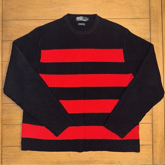 Polo Ralph Lauren Lambswool Ribbed Knit Crewneck Sweater Mens XL Red Navy Blue - Picture 3 of 10